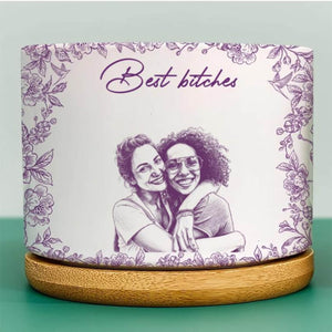 Custom Photo Pencil Sketch A True Friendship Is A Journey Without An End - Personalized Ceramic Plant Pot, Gift For Friends, Plant Lovers