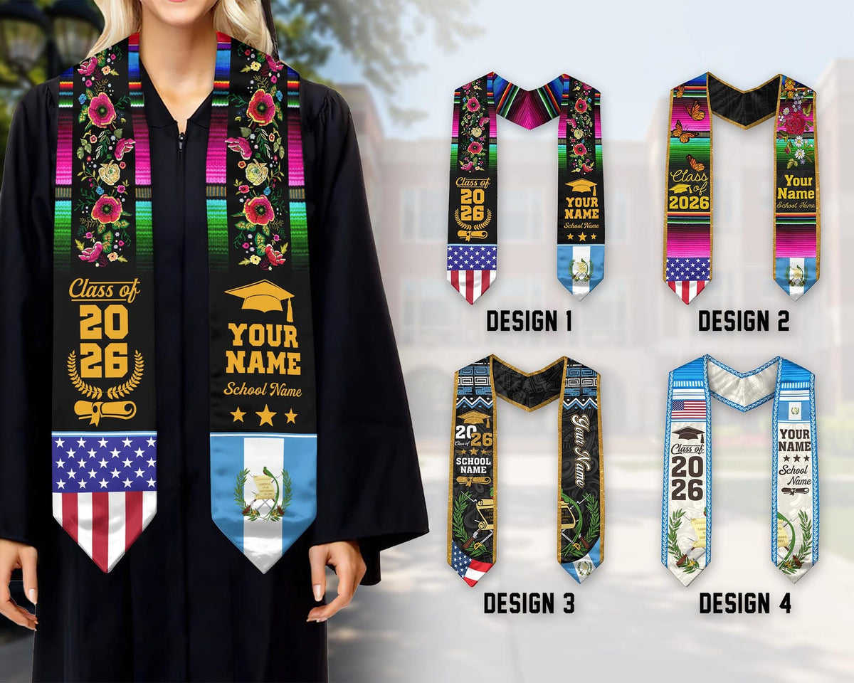 Personalized Guatemalan American Flag Graduation Sash 2026, Guatemala Graduation Stole, Guatemalan Graduation 2026, Custom Graduation Stole
