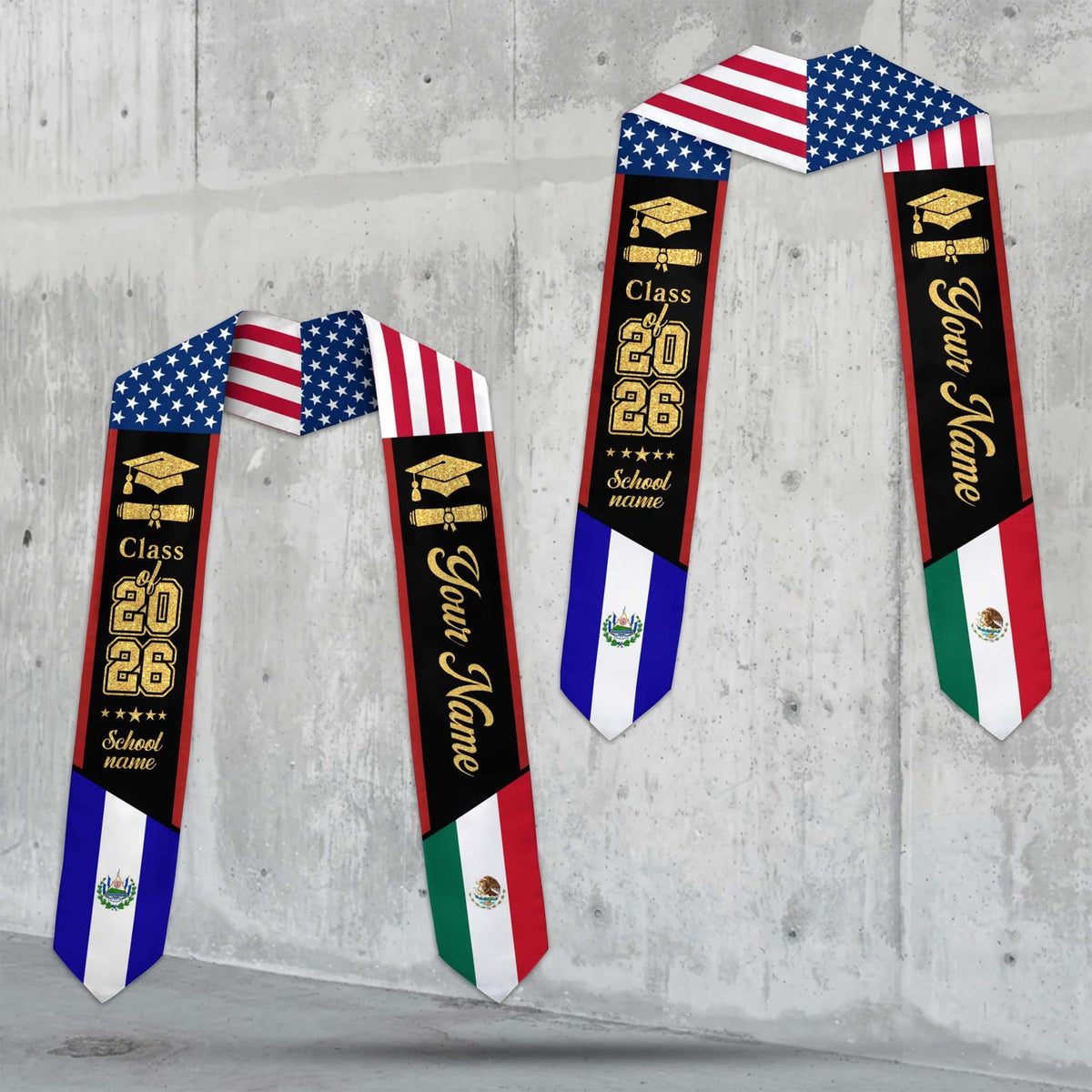 Custom Flags Mixed Graduation Stole with Text, Graduation Stole with Flag, Personalized Graduation Sash, Gift for Graduation, Class of 2026