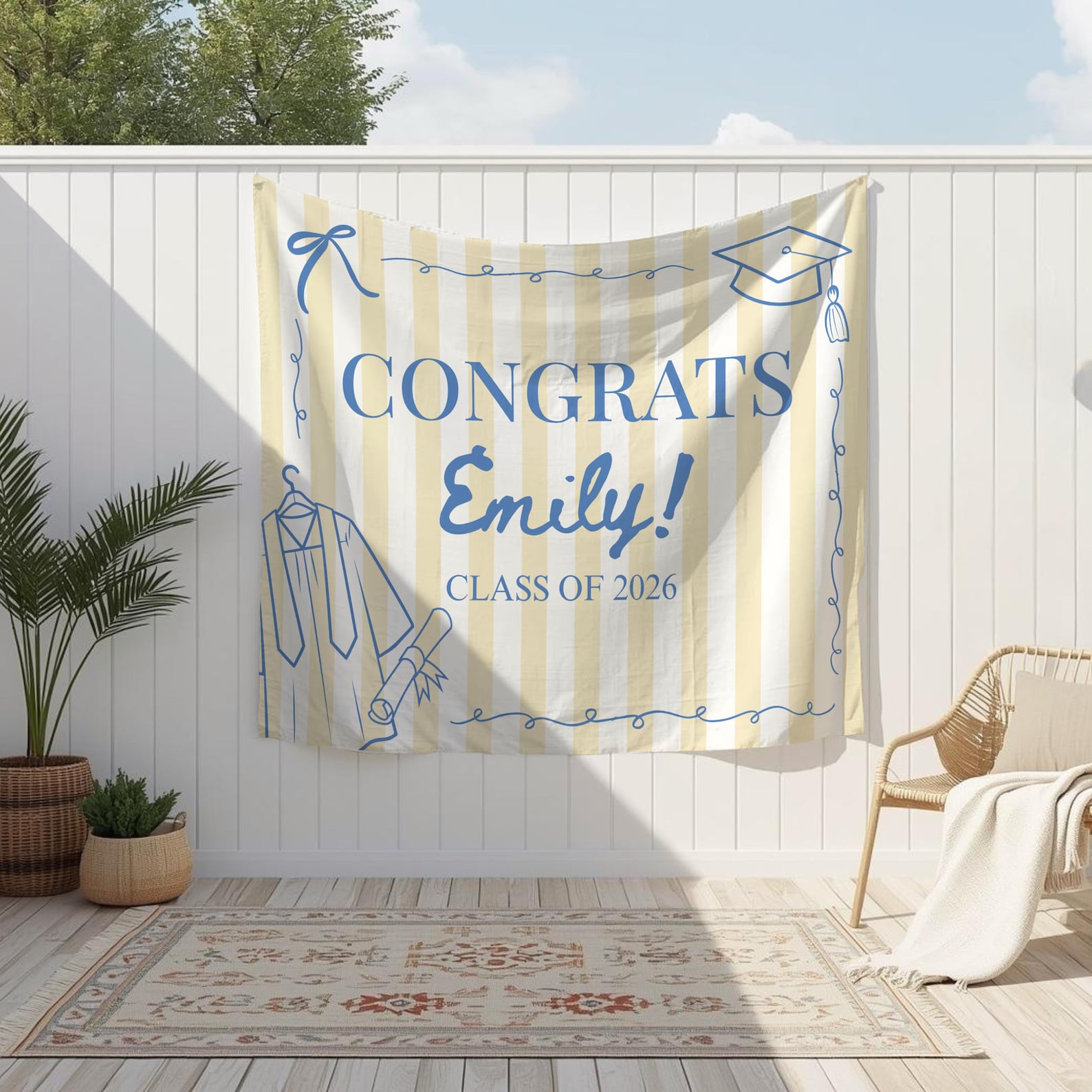 She did it graduation party banner, Stripe Color Graduation decor, Class of 2026, Graduation decorations, Graduation backdrop, Congrats Grad
