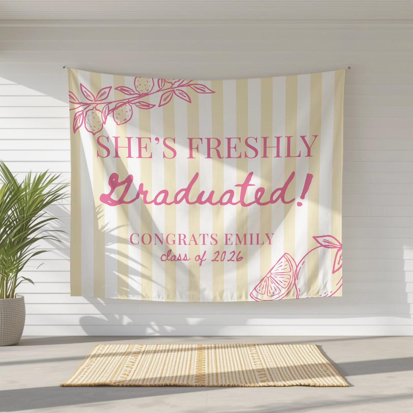 Freshly Graduated banner, Lemon graduation sign, Class of 2026, Graduation party decor, Graduation party backdrop, Congrats Graduate