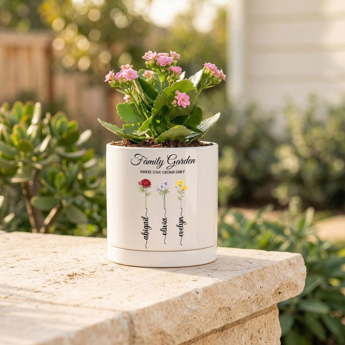 Personalized Birth Flower Ceramic Pot, Grandma Garden Gift, Mother's Day Gift