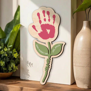 Personalized Handprint Flower Gift for Mom, Wooden Keepsake Mother s Day Gift, Custom Baby Handprint Plaque, Mom Gift from Kids