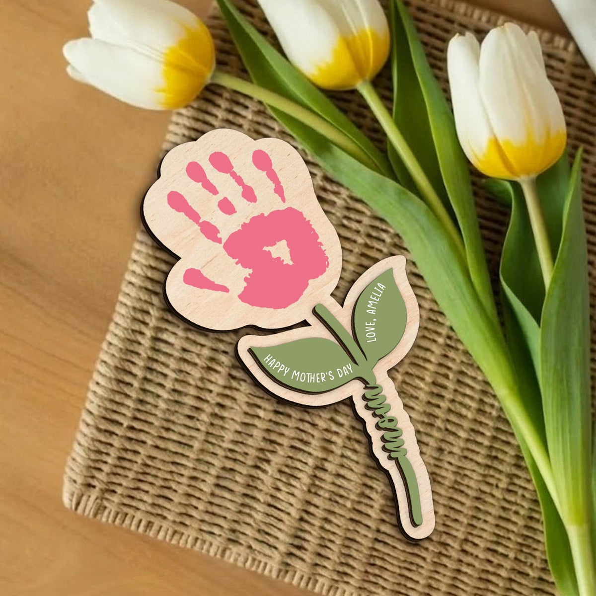 Personalized Handprint Flower Gift for Mom, Wooden Keepsake Mother s Day Gift, Custom Baby Handprint Plaque, Mom Gift from Kids