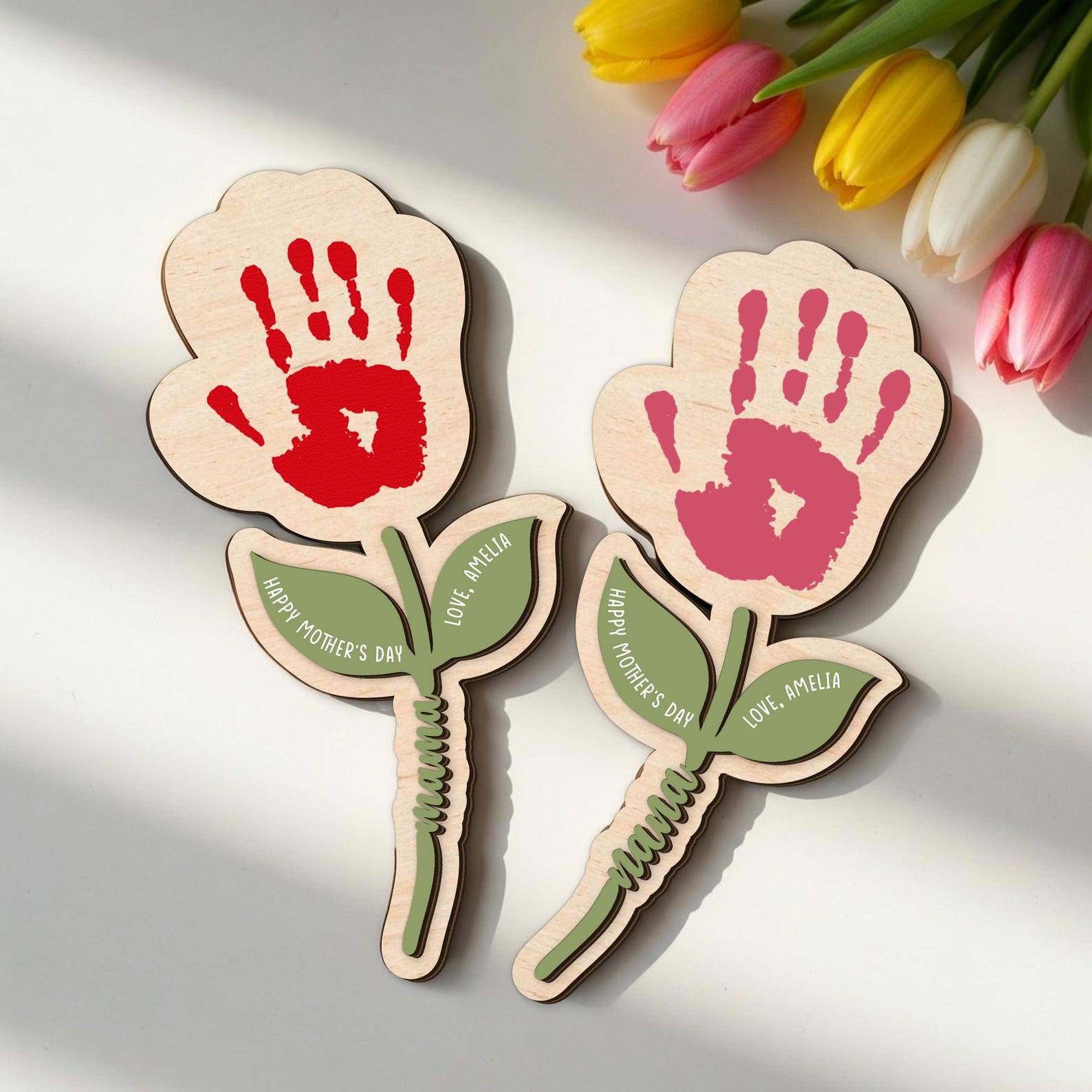 Personalized Handprint Flower Gift for Mom, Wooden Keepsake Mother s Day Gift, Custom Baby Handprint Plaque, Mom Gift from Kids