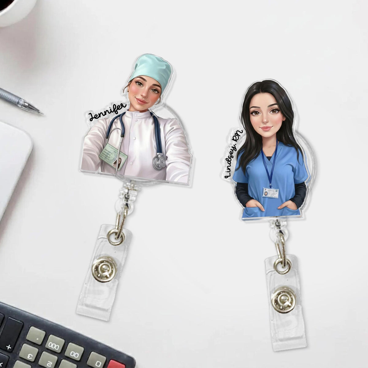 Personalized Portrait from Photo Nurse Badge Reel: ICU RN Nurse Doctor Retractable ID Holder, Nurse Badge Charms