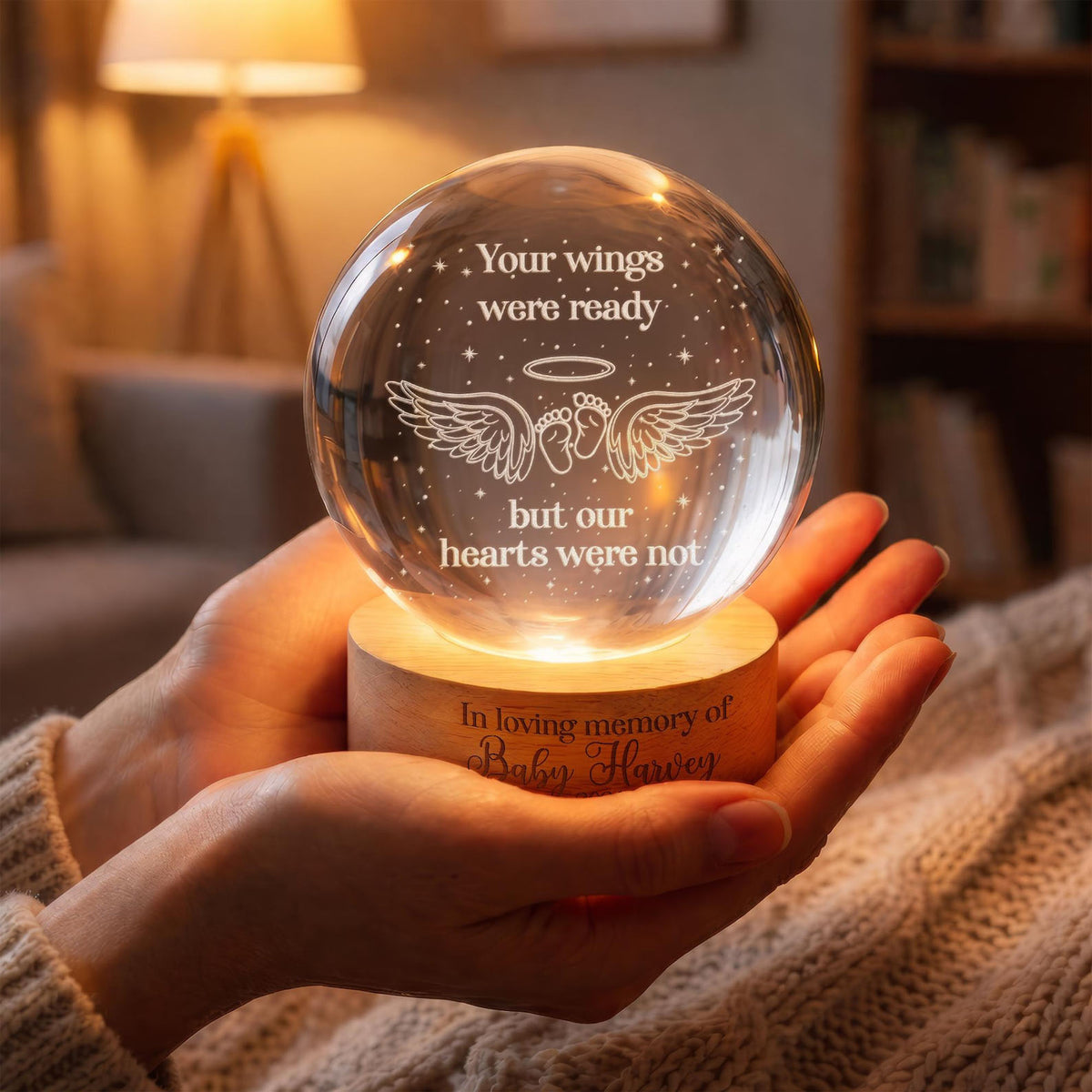 Personalized Baby Memorial Night Light, Miscarriage Memorial Crystal Ball Night Light, Angel Baby Memorial Gifts, Baby Loss, Sympathy Gift