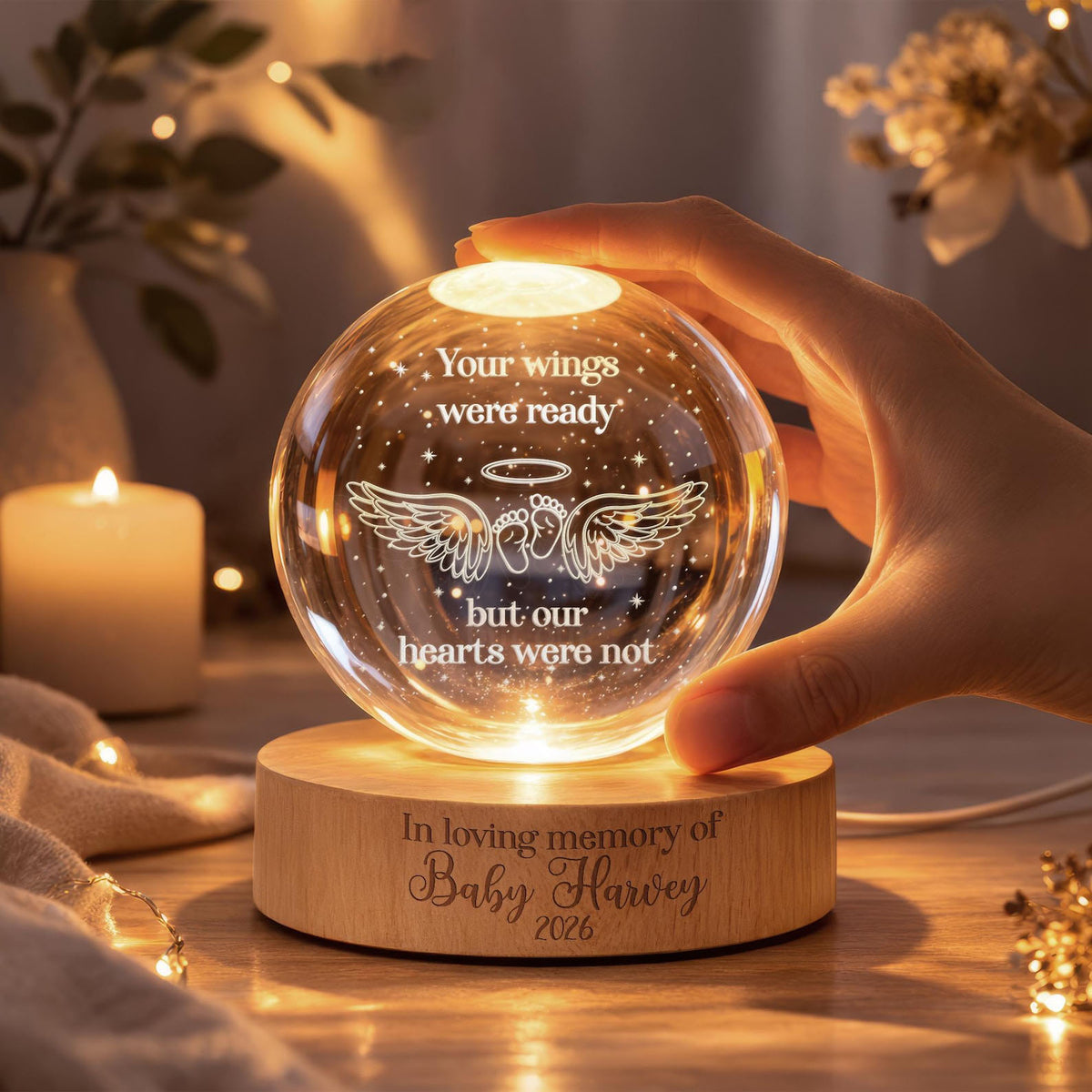 Personalized Baby Memorial Night Light, Miscarriage Memorial Crystal Ball Night Light, Angel Baby Memorial Gifts, Baby Loss, Sympathy Gift