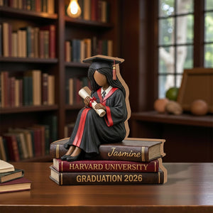 Black Graduate Figurine 2026, Personalized African American Graduation Gift, Custom Name University Book Decor