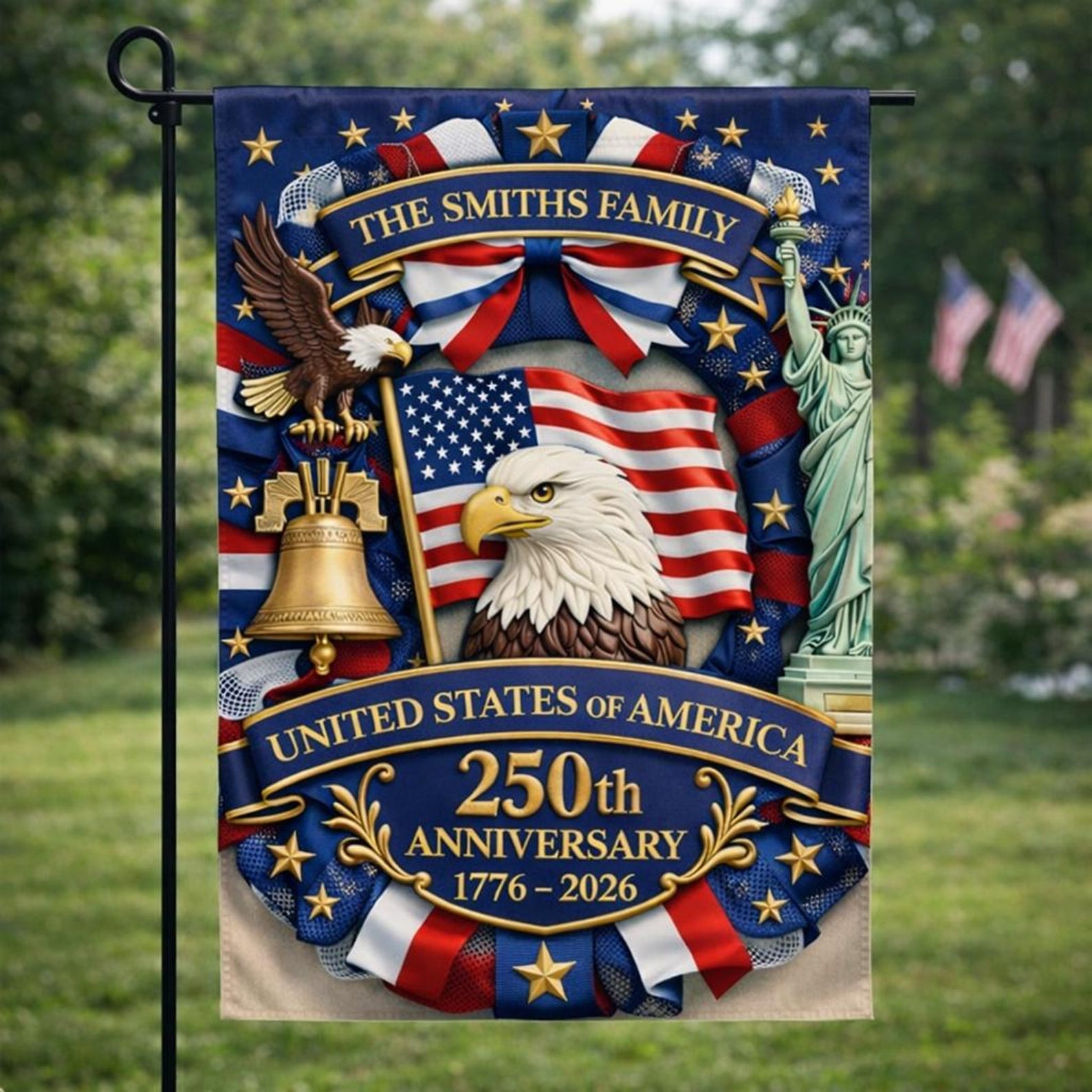 Personalized America 250th Anniversary Garden Flag, 1776-2026 Patriotic Flag, Semiquincentennial Family Name Home Decor