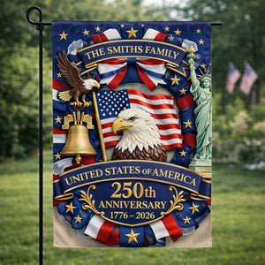 Personalized America 250th Anniversary Garden Flag, 1776-2026 Patriotic Flag, Semiquincentennial Family Name Home Decor