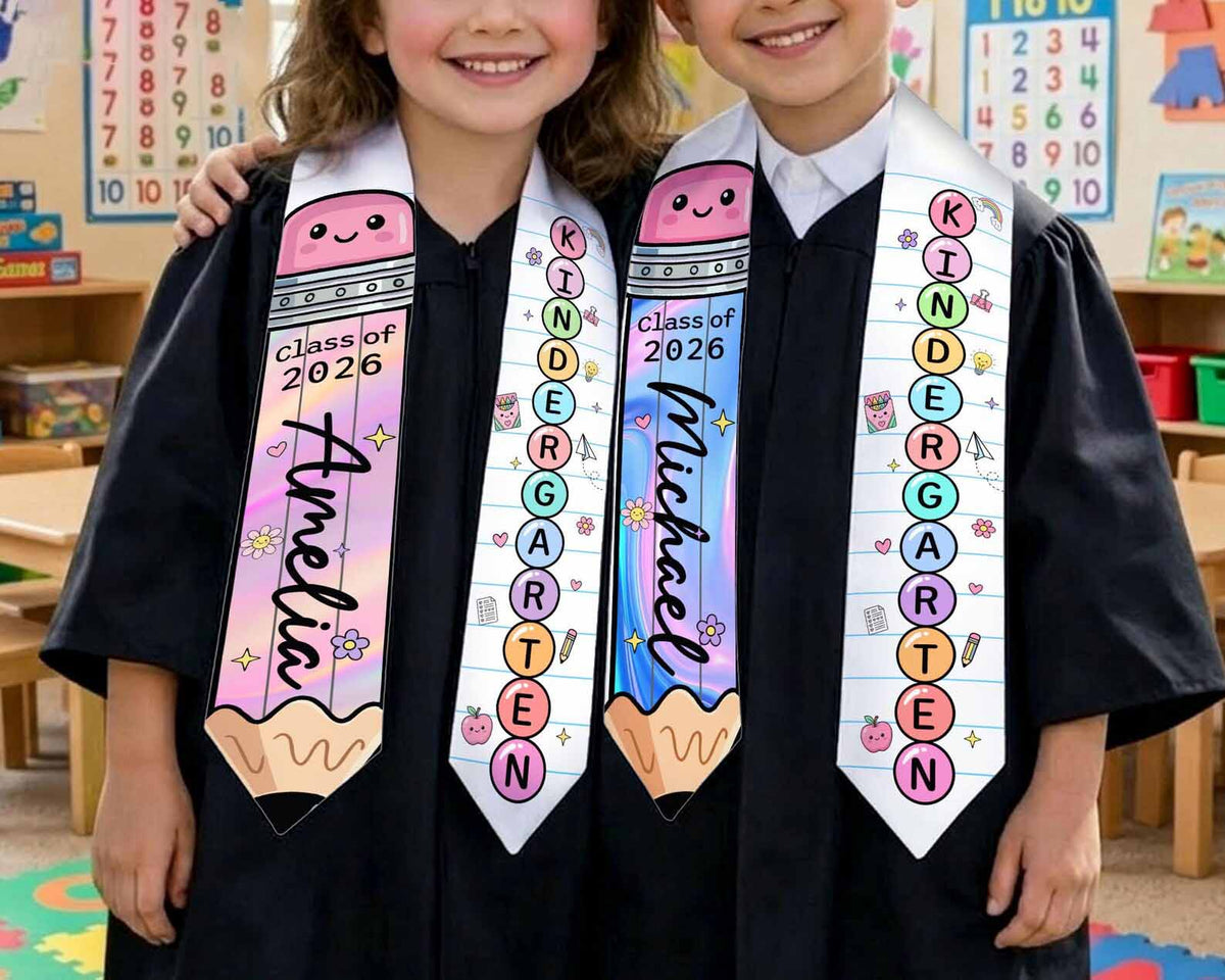 Custom Kids Name Pencil Stole, Preppy Graduation Sash, Grad Gift for Boy Girl, Kindergarten Class of 2026, Cute Grad Gift For Daughter Gift For Son