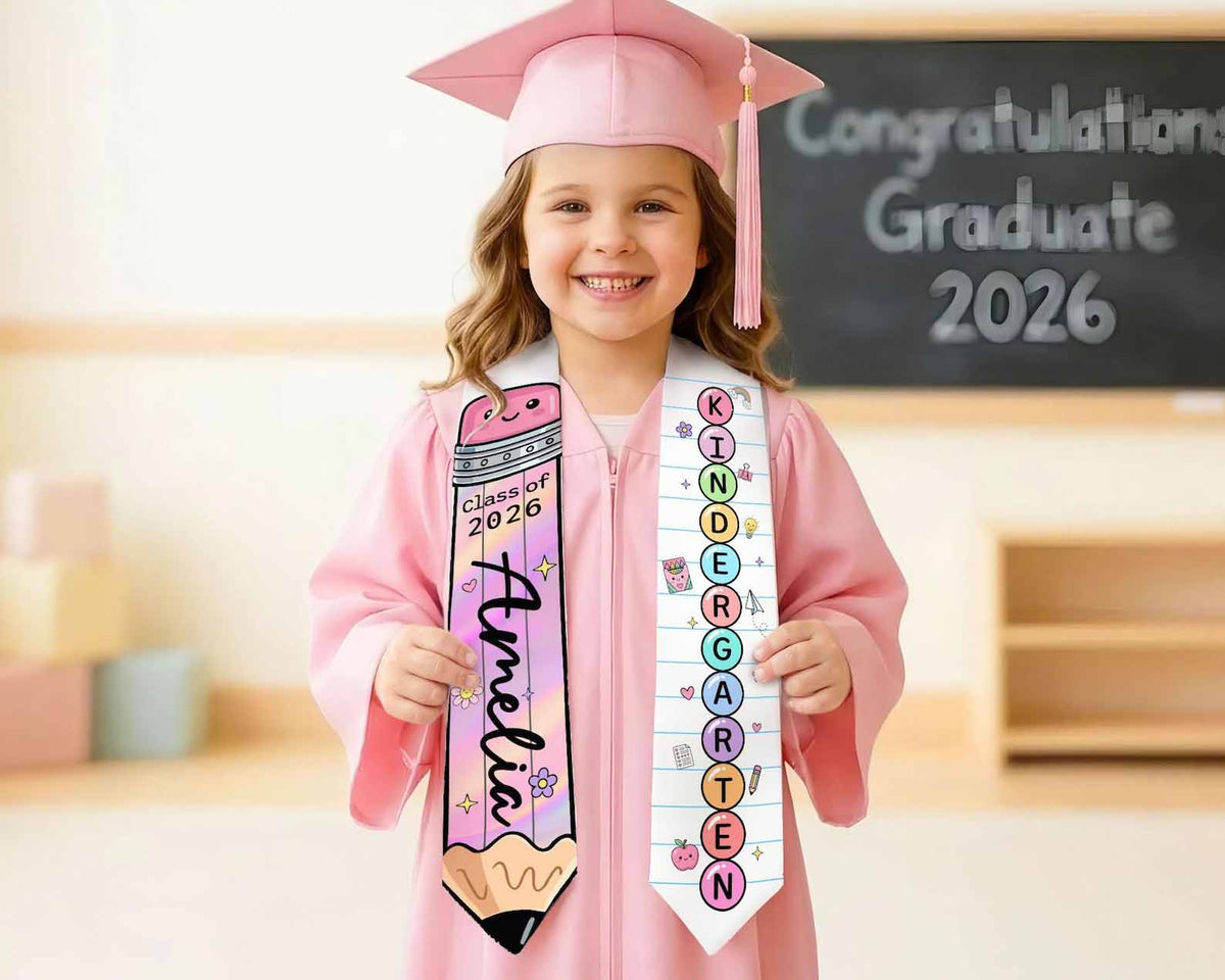 Custom Kids Name Pencil Stole, Preppy Graduation Sash, Grad Gift for Boy Girl, Kindergarten Class of 2026, Cute Grad Gift For Daughter Gift For Son
