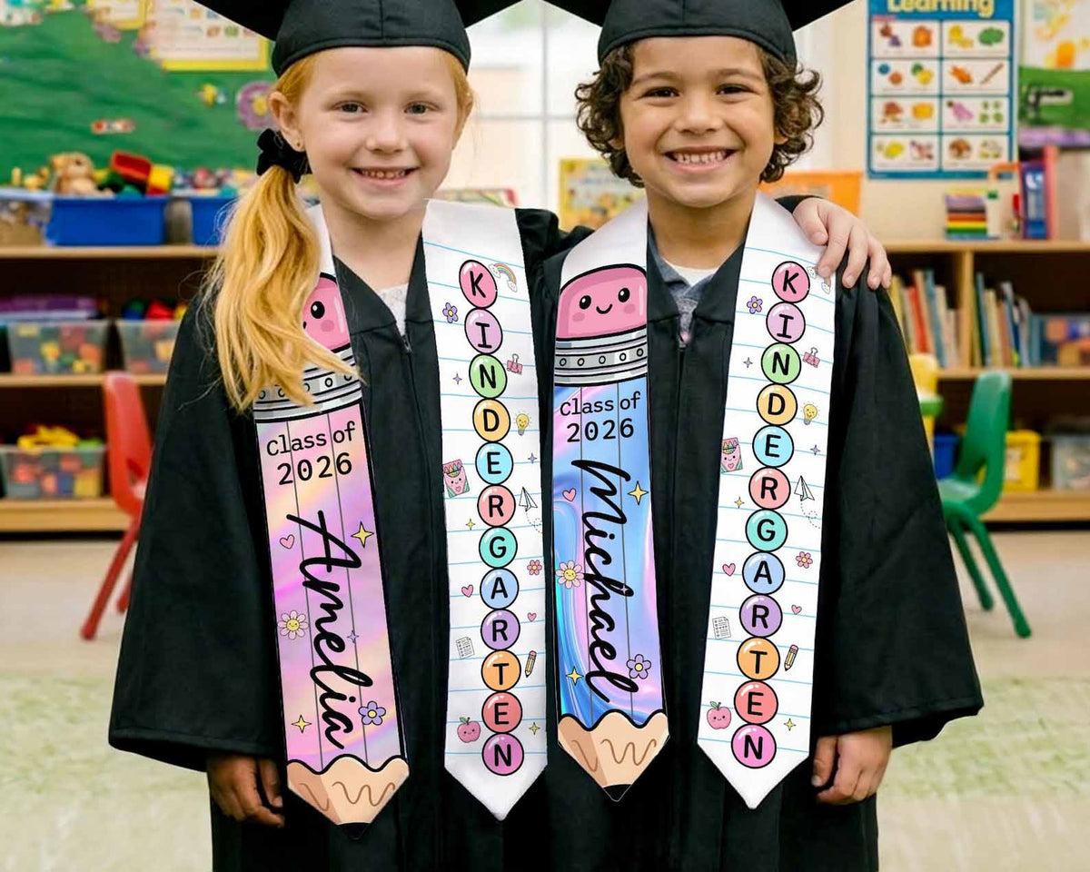 Custom Kids Name Pencil Stole, Preppy Graduation Sash, Grad Gift for Boy Girl, Kindergarten Class of 2026, Cute Grad Gift For Daughter Gift For Son