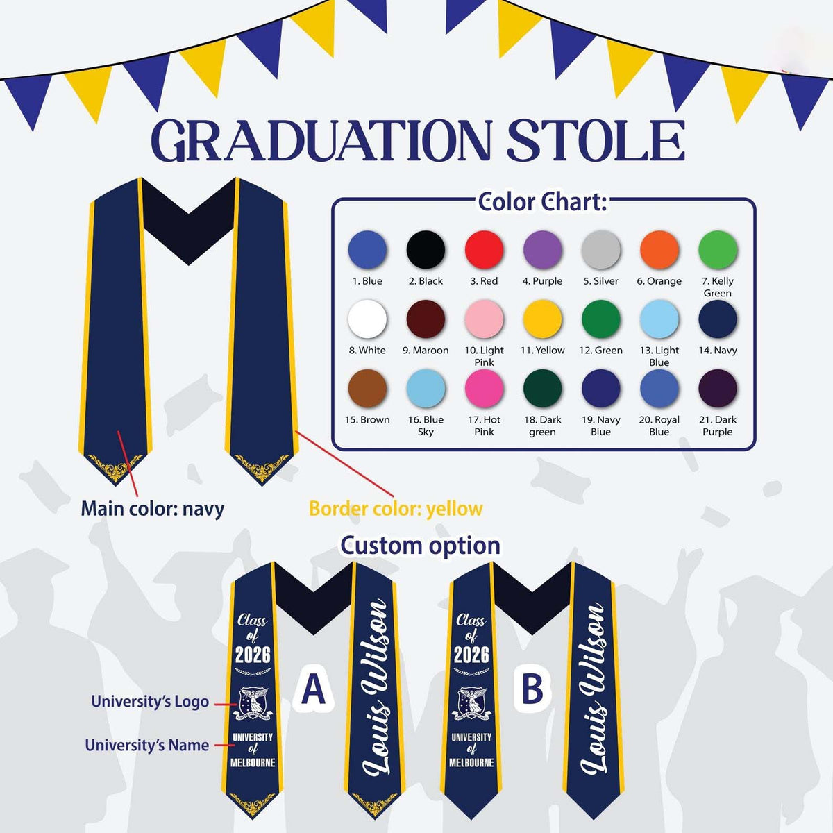 Personalized Graduation Stole Class of 2026, Custom Name Senior Graduation Sash, Gift for Daughter Son