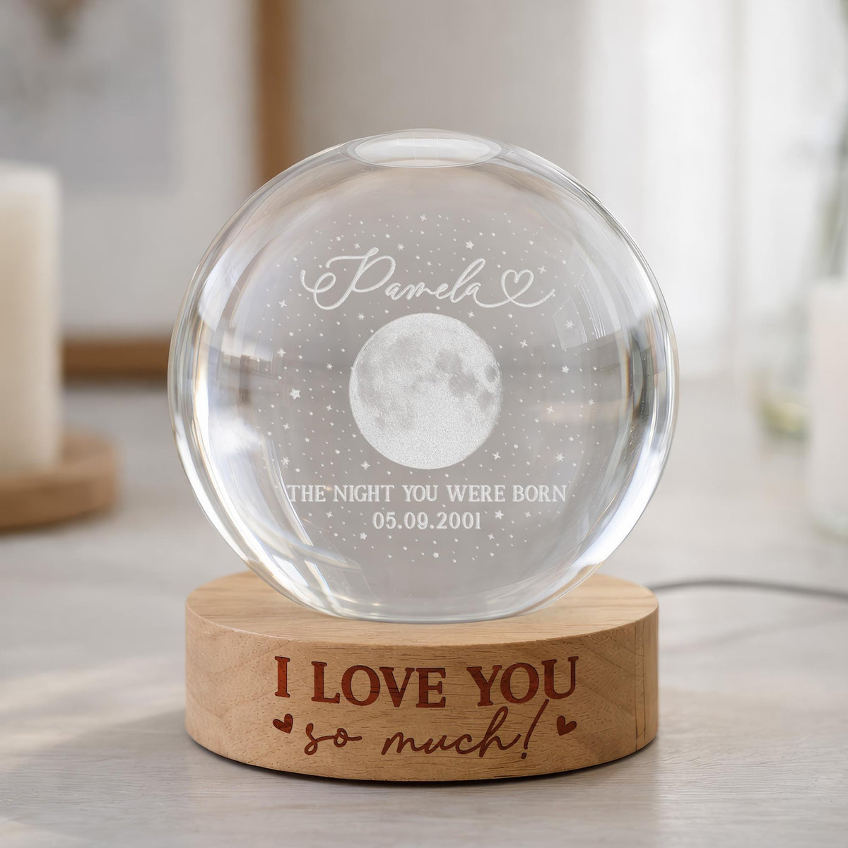 The Day You Were Born Custom Moon Phase by Date, Personalized Crystal Ball Night Light, Birthday Gift for Besties, Gift for Friend, Daughter