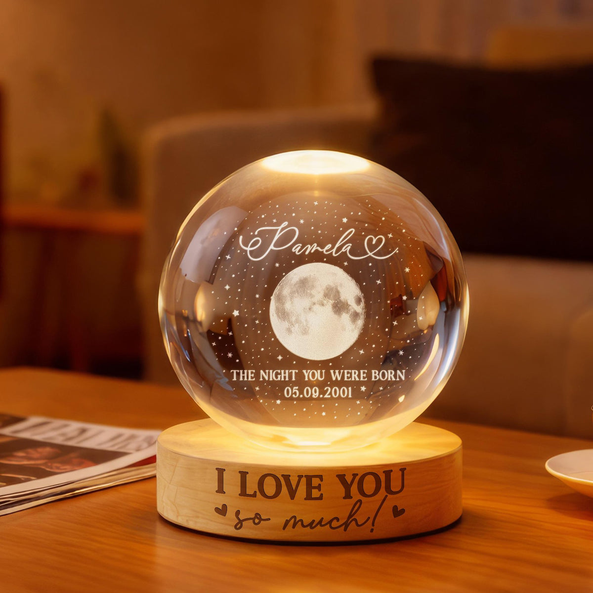 The Day You Were Born Custom Moon Phase by Date, Personalized Crystal Ball Night Light, Birthday Gift for Besties, Gift for Friend, Daughter