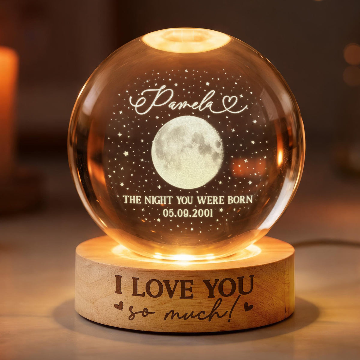 The Day You Were Born Custom Moon Phase by Date, Personalized Crystal Ball Night Light, Birthday Gift for Besties, Gift for Friend, Daughter