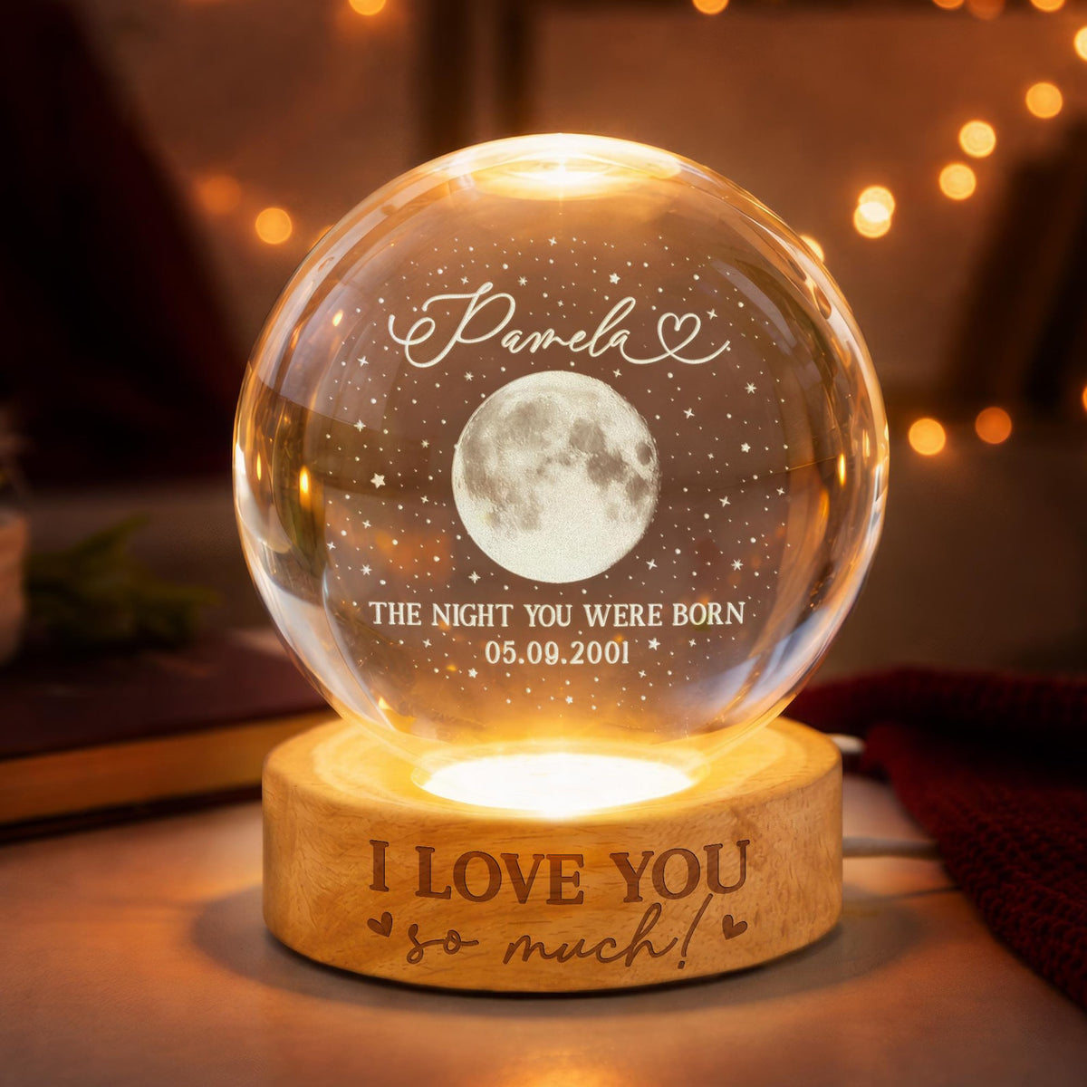 The Day You Were Born Custom Moon Phase by Date, Personalized Crystal Ball Night Light, Birthday Gift for Besties, Gift for Friend, Daughter