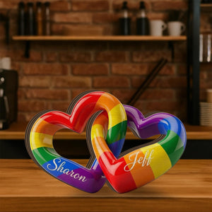 Personalized Rainbow Heart Block: Custom LGBT Interlocking Sign, Couple Name Decor