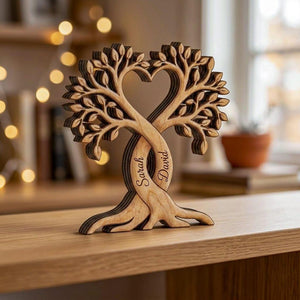 Personalized Couple Wooden Block, Custom Couple Name Sign, Heart Tree Decor, Wedding Anniversary Gift, Anniversary Wood Gift
