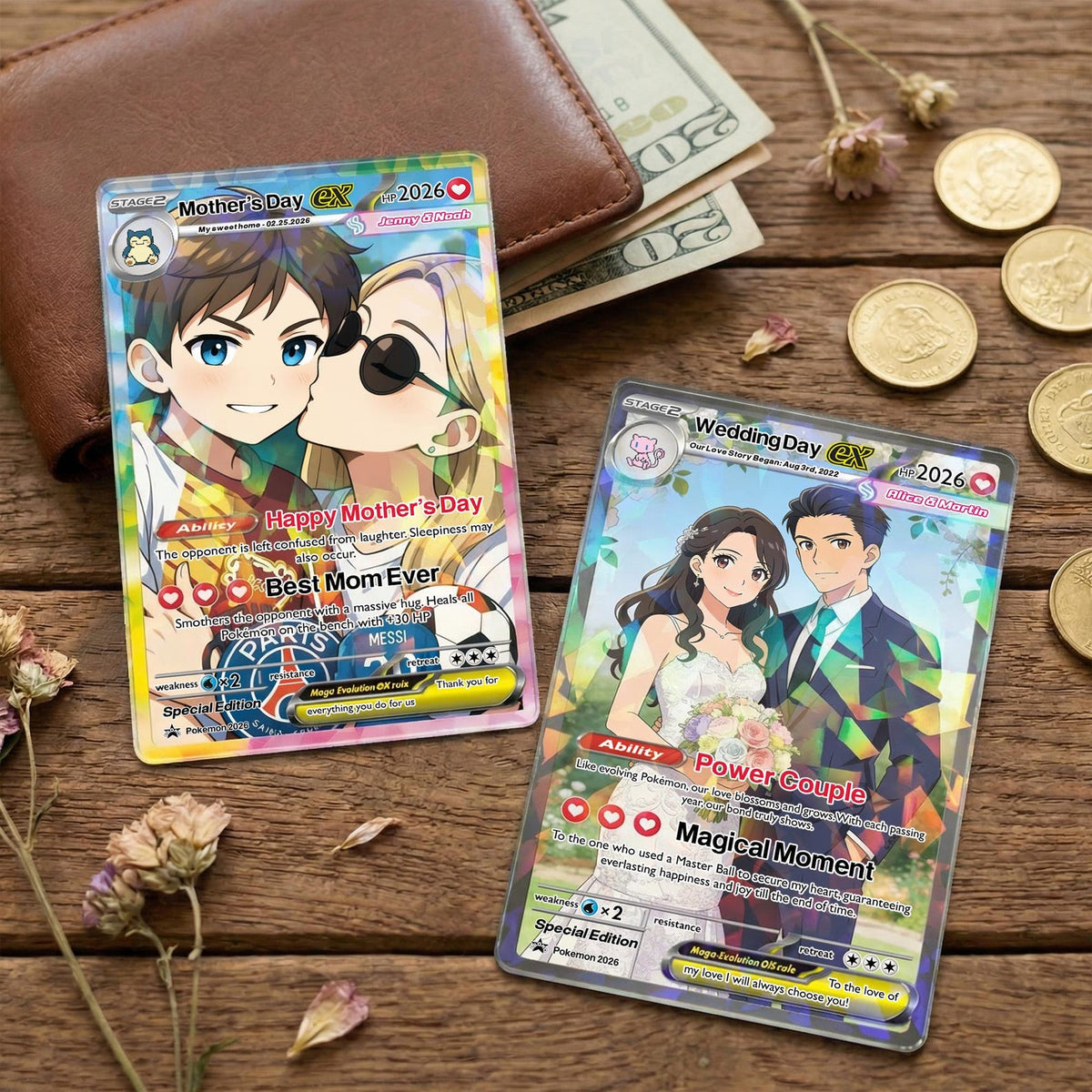 Custom Poke-Inspired Couple Keepsake Wedding & Anniversary Photo to Holo Card
