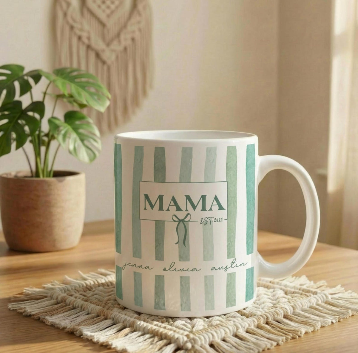 Custom Kids Names Mama Mug, Mothers Day Gift, Stripe Coffee Cup, Personalized Present for Mom, New Mom Gift, First Time Moms, Custom Gifts