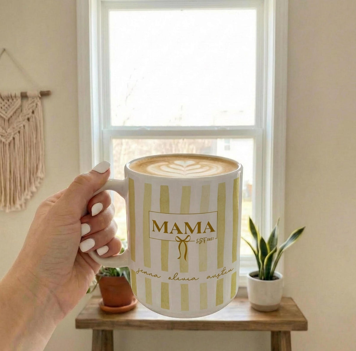 Custom Kids Names Mama Mug, Mothers Day Gift, Stripe Coffee Cup, Personalized Present for Mom, New Mom Gift, First Time Moms, Custom Gifts