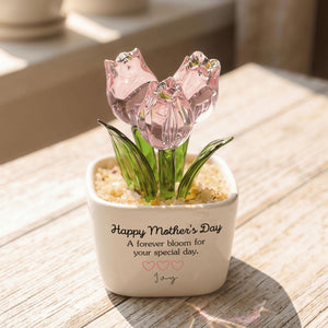 Personalized Glass Tulip, Custom Mother's Day Gift for Mom, Best Friend Birthday Present, Miniature Floral Desk Decor