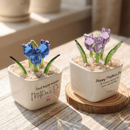 Personalized Glass Tulip, Custom Mother's Day Gift for Mom, Best Friend Birthday Present, Miniature Floral Desk Decor