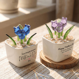 Personalized Glass Tulip, Custom Mother's Day Gift for Mom, Best Friend Birthday Present, Miniature Floral Desk Decor