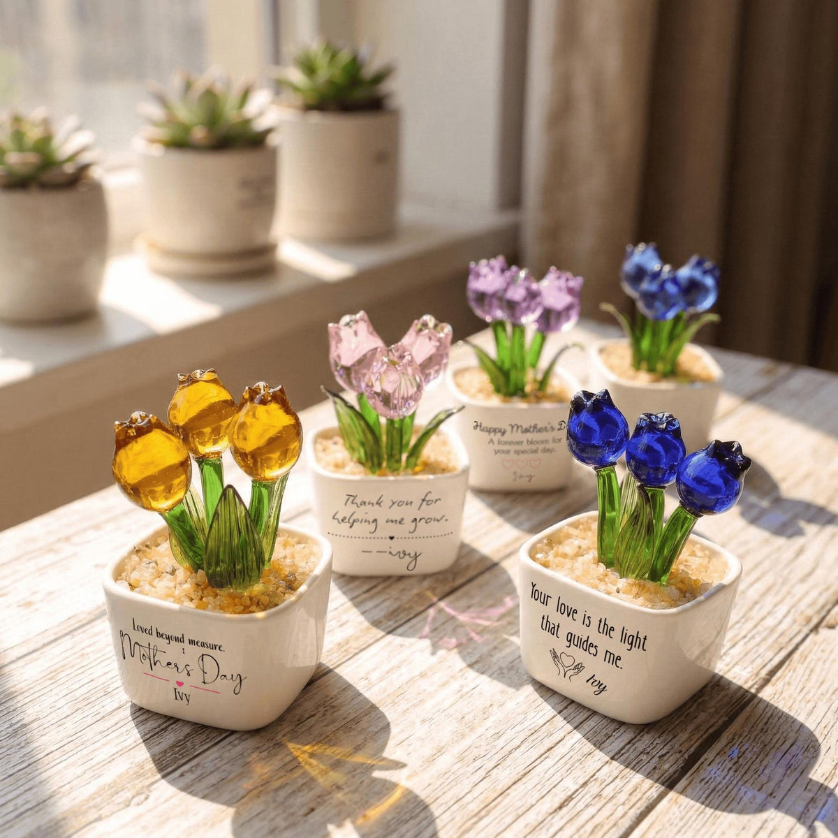 Personalized Glass Tulip, Custom Mother's Day Gift for Mom, Best Friend Birthday Present, Miniature Floral Desk Decor