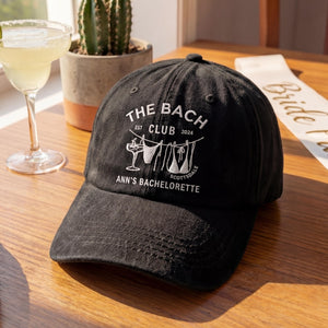 Embroidered Custom The Bach Club Hat, Personalized Bachelorette Party Cap, Bach Trip Gift, Beach Sun Hat, Embroidered Bride To Be Gift