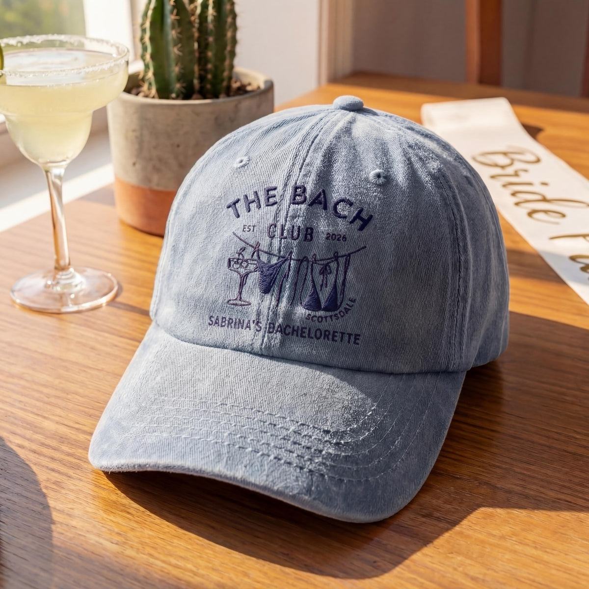 Embroidered Custom The Bach Club Hat, Personalized Bachelorette Party Cap, Bach Trip Gift, Beach Sun Hat, Embroidered Bride To Be Gift