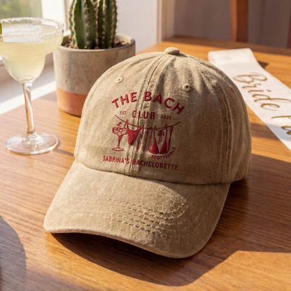 Embroidered Custom The Bach Club Hat, Personalized Bachelorette Party Cap, Bach Trip Gift, Beach Sun Hat, Embroidered Bride To Be Gift
