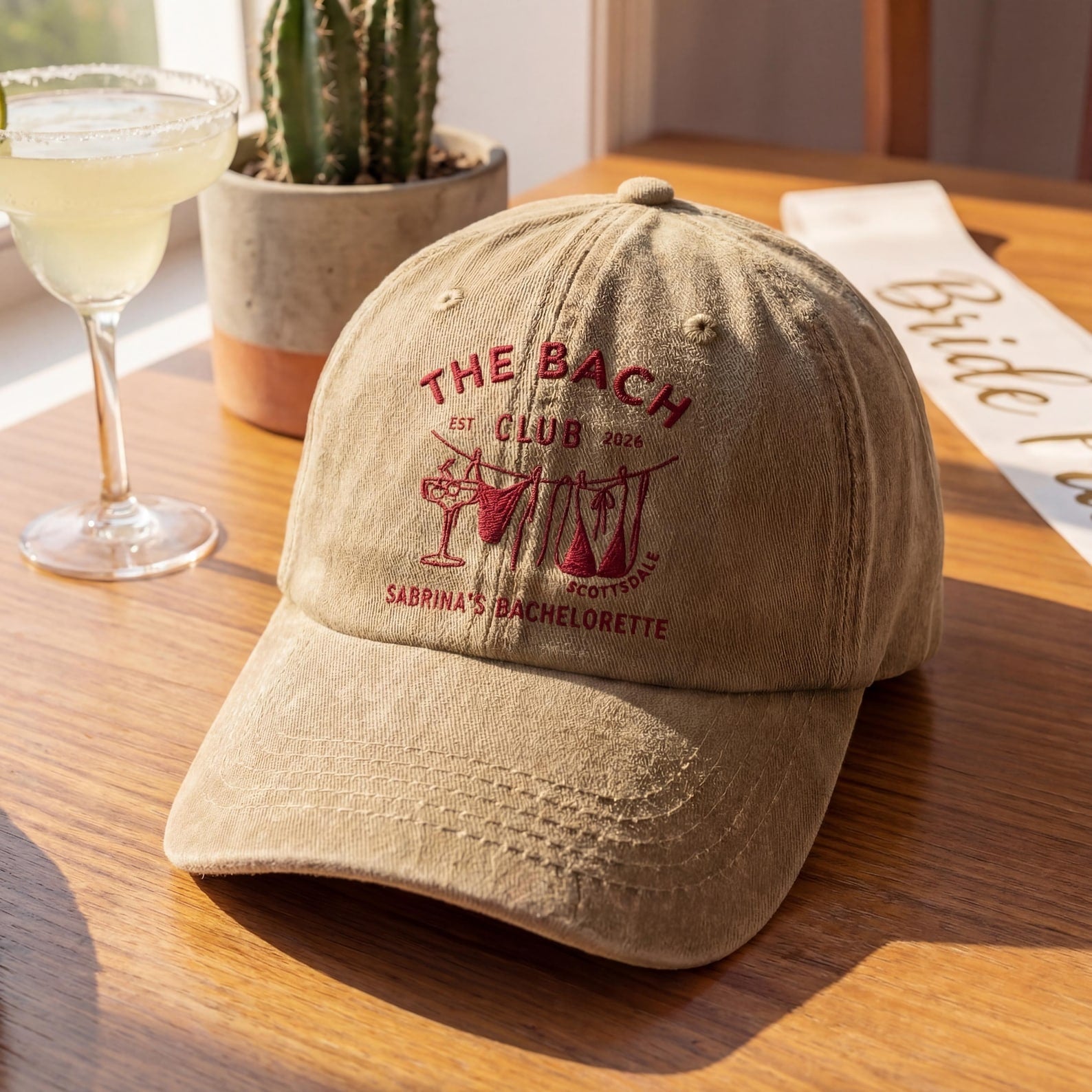 Embroidered Custom The Bach Club Hat, Personalized Bachelorette Party Cap, Bach Trip Gift, Beach Sun Hat, Embroidered Bride To Be Gift