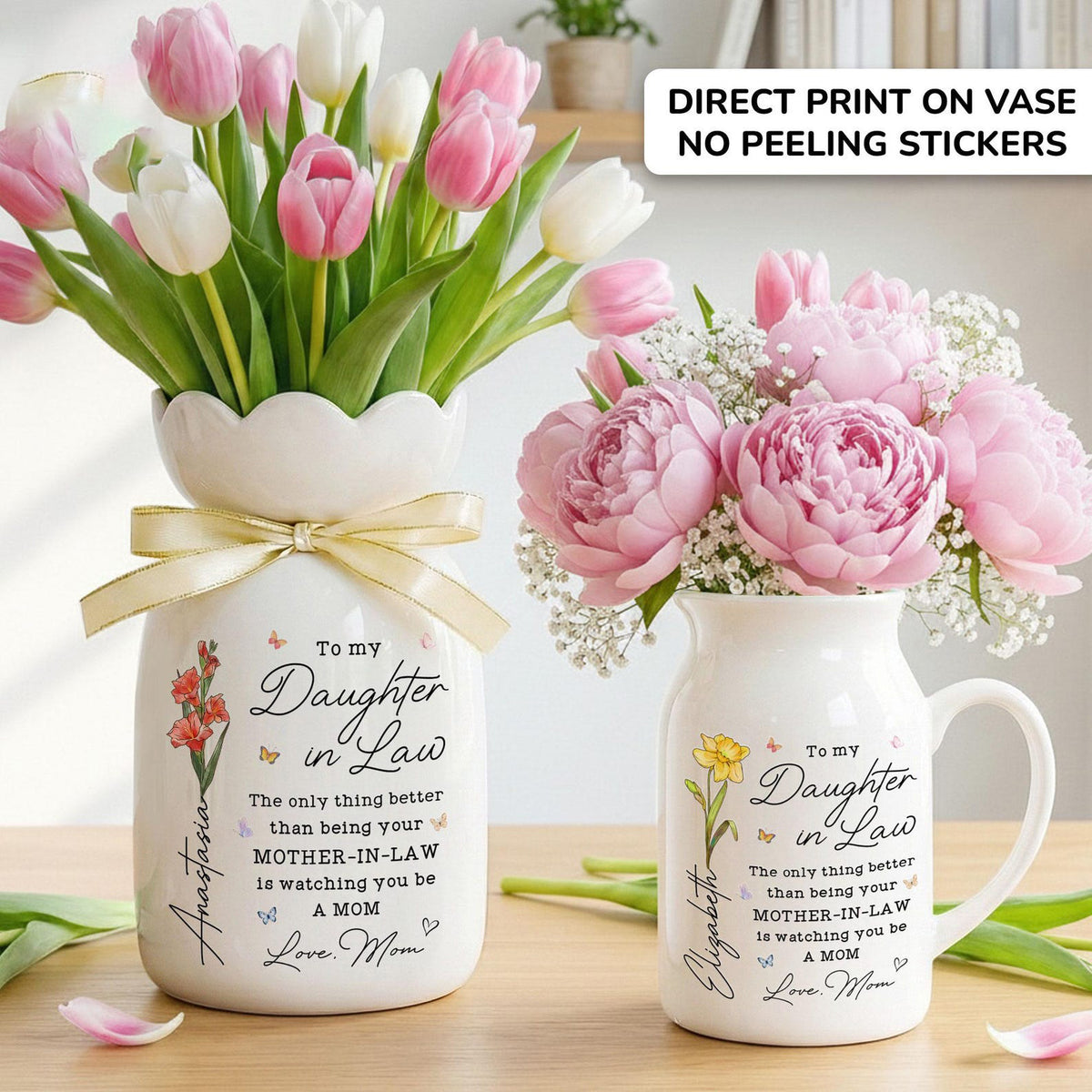 Personalized Daughter In Law Flower Vase, Mom to Daughter Gift, Mothers Day Gift for Daughter, Wedding Gift, Daughter In Law Gift from Mom