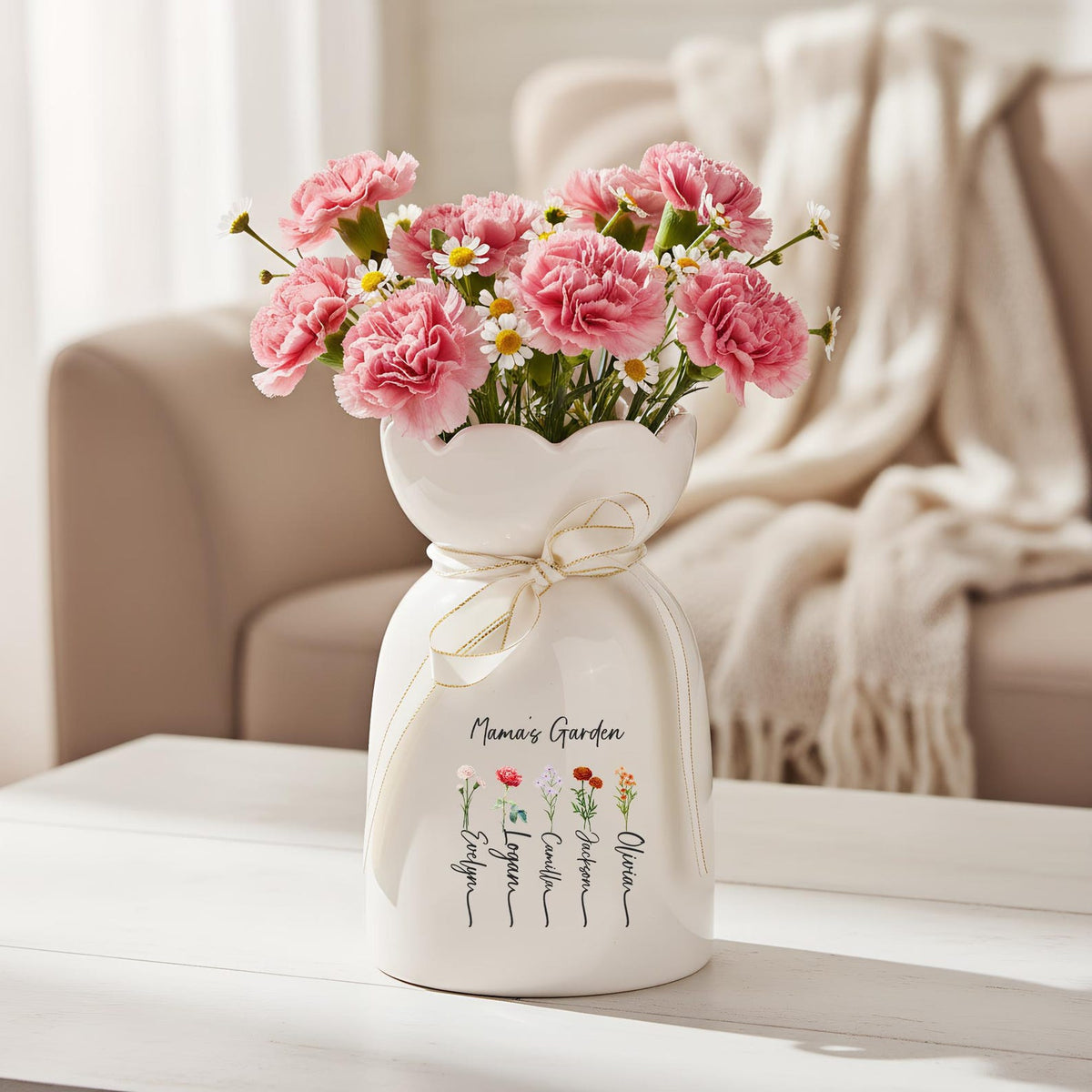 Personalized Mom Vase, Custom Mama s Garden Vase, Birth Flower Gift for Mom, Mother s Day Gift from Kids, Custom Name Flower Vase