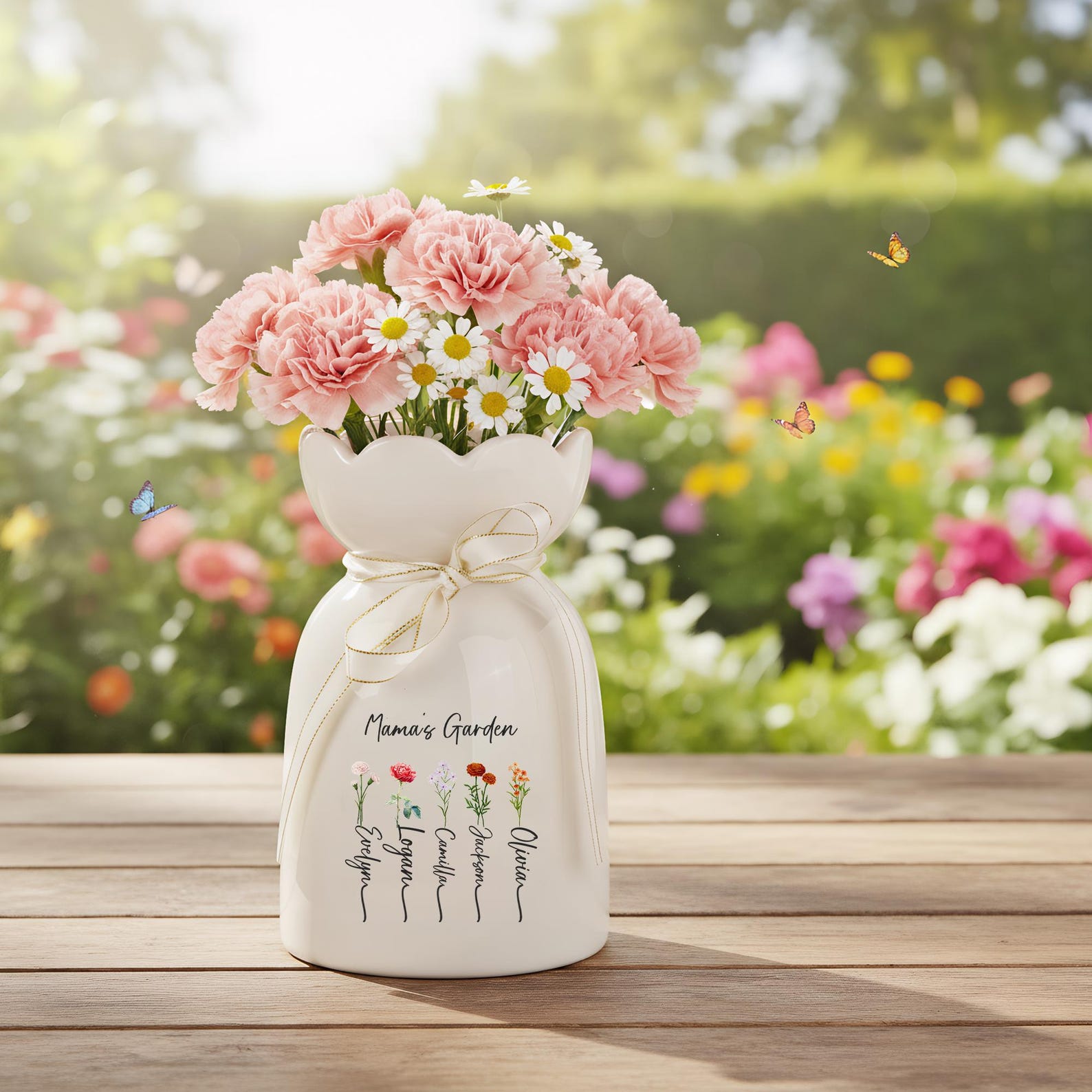 Personalized Mom Vase, Custom Mama s Garden Vase, Birth Flower Gift for Mom, Mother s Day Gift from Kids, Custom Name Flower Vase