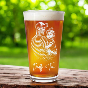 Personalized Father's Day Gift for Dad, Dad Photo with Kids Engraved, Etched Portrait Pint Glass, Papa Gift, Unique Dad's Birthday Gift
