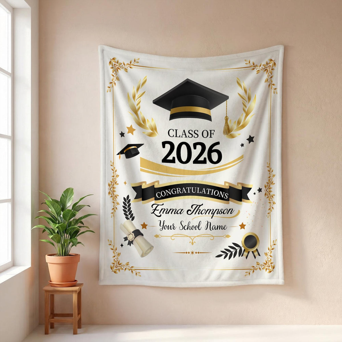 Custom Graduation Blanket,Senior Graduation Gift,Graduation Blanket Gift for Her,Class of 2026 Senior Boy Gift,Class of 2026 Keepsake Throw