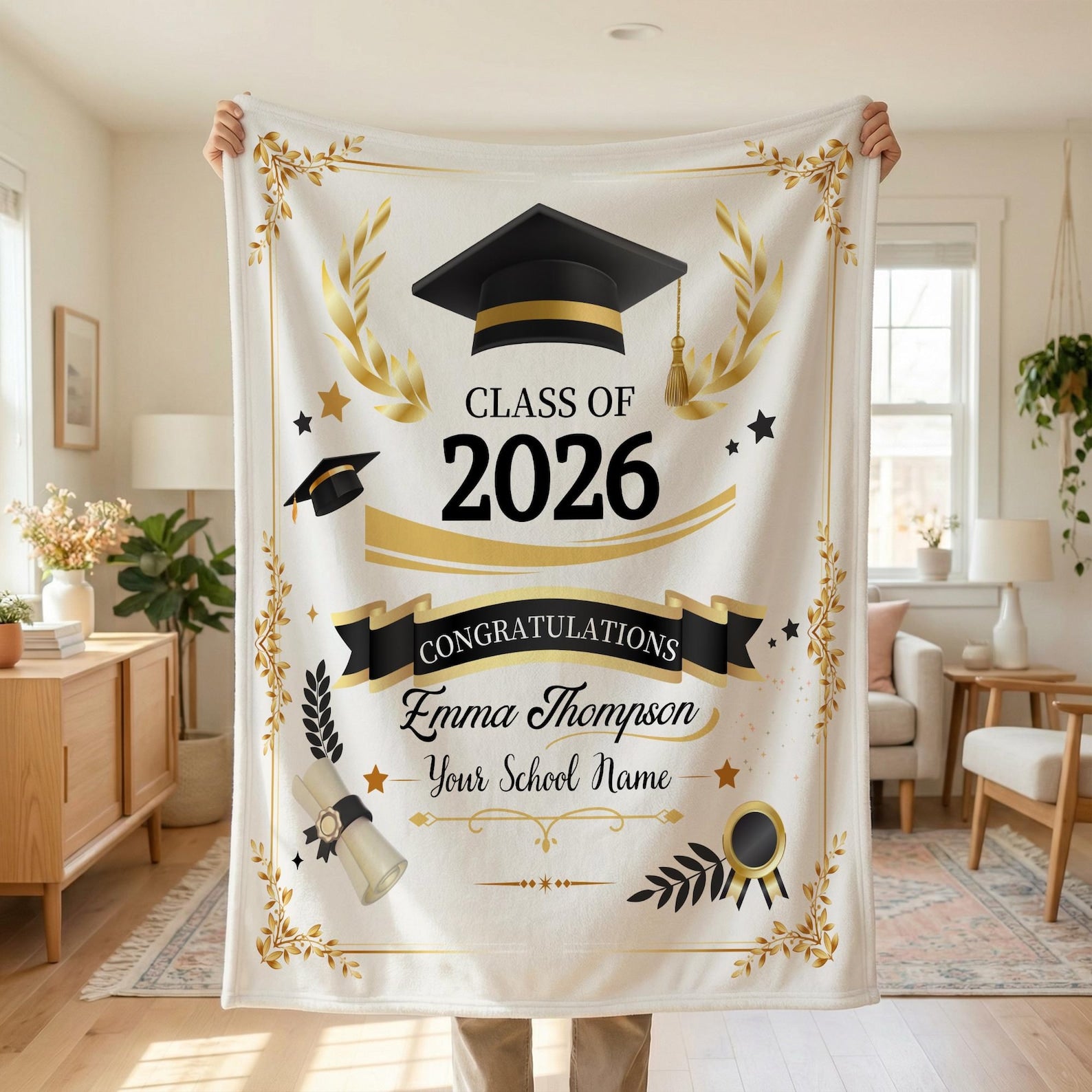 Custom Graduation Blanket,Senior Graduation Gift,Graduation Blanket Gift for Her,Class of 2026 Senior Boy Gift,Class of 2026 Keepsake Throw