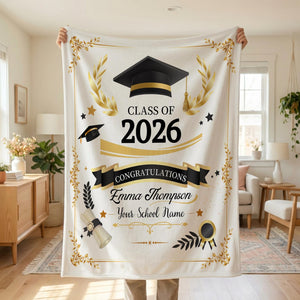 Custom Graduation Blanket,Senior Graduation Gift,Graduation Blanket Gift for Her,Class of 2026 Senior Boy Gift,Class of 2026 Keepsake Throw