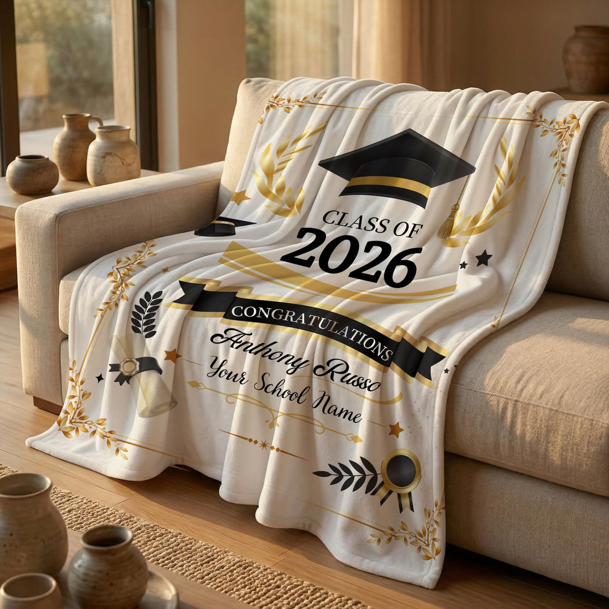 Custom Graduation Blanket,Senior Graduation Gift,Graduation Blanket Gift for Her,Class of 2026 Senior Boy Gift,Class of 2026 Keepsake Throw