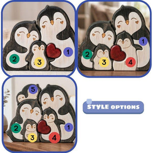 Personalized Penguin Family Wooden Puzzle, Custom Name Animal Family Decor, Mom Keepsake Gift, Mothers Day Gift, New Mom Desk Decor