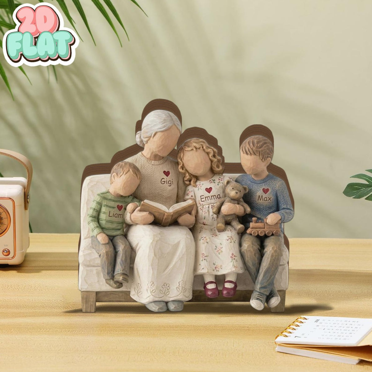 Personalized Grandma 2D FLAT Wooden Block, Grandmother With Grandkids,Custom Family Keepsake, Mothers Day Gift For Grandma,Nana Reading Kids