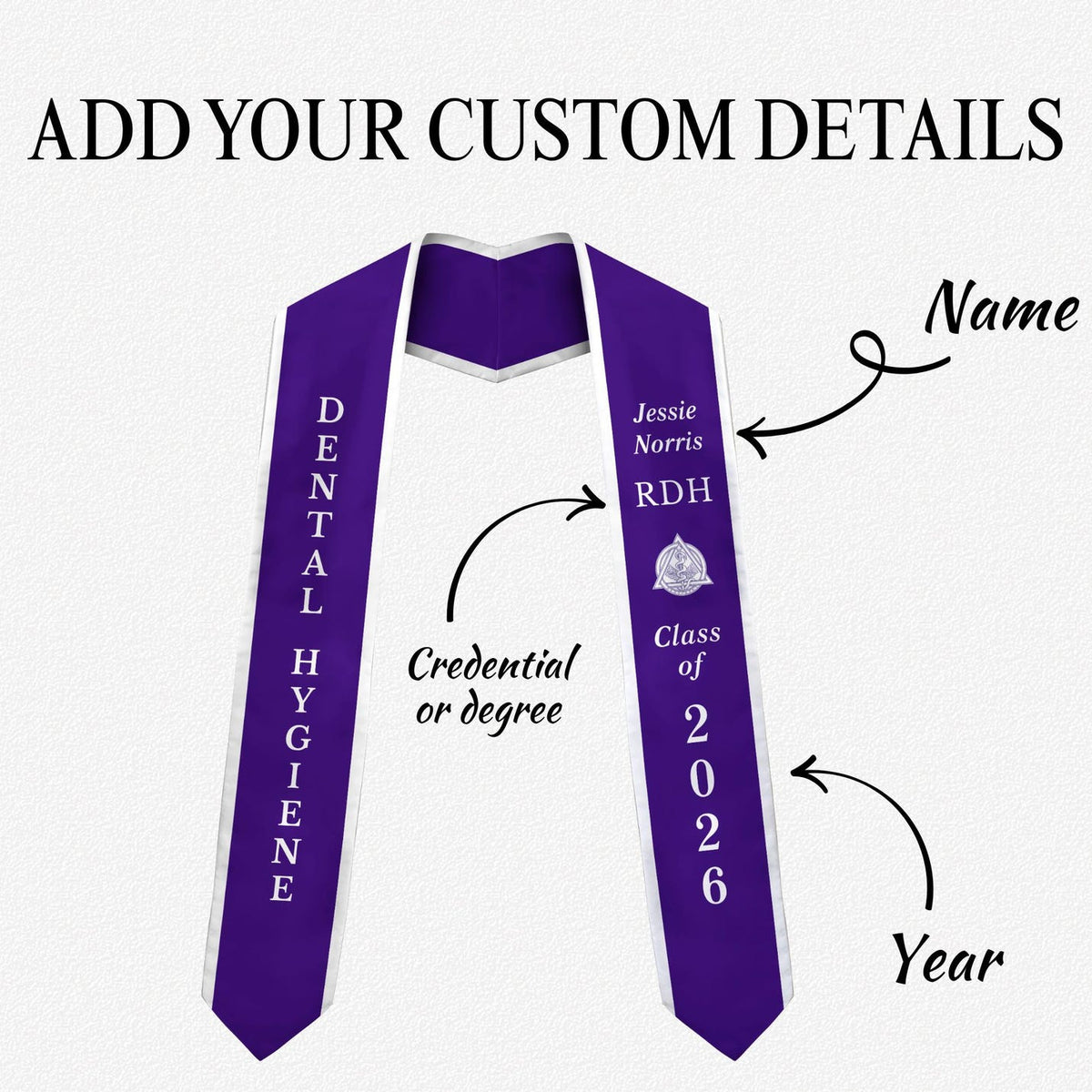 Dental Hygiene Stole RDH Graduation Dental Hygienist Grad Sash Class of 2026