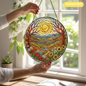 Personalized Retirement Sunflower Suncatcher, Floral Window Decor
