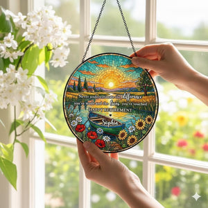 Personalized Retirement Sunflower Suncatcher, Floral Window Decor