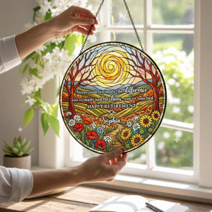 Personalized Retirement Sunflower Suncatcher, Floral Window Decor